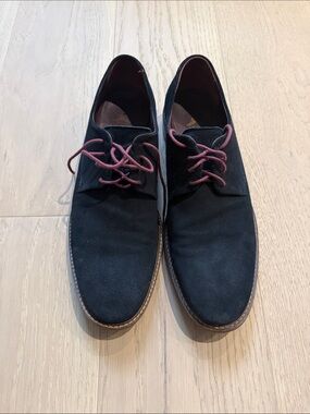 Ted Baker Men's Blue Suede Derby Shoes with Burgundy wLaces
